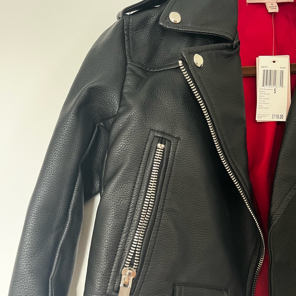 NWT SM Philosophy Faux Leather Jacket w Red Lining